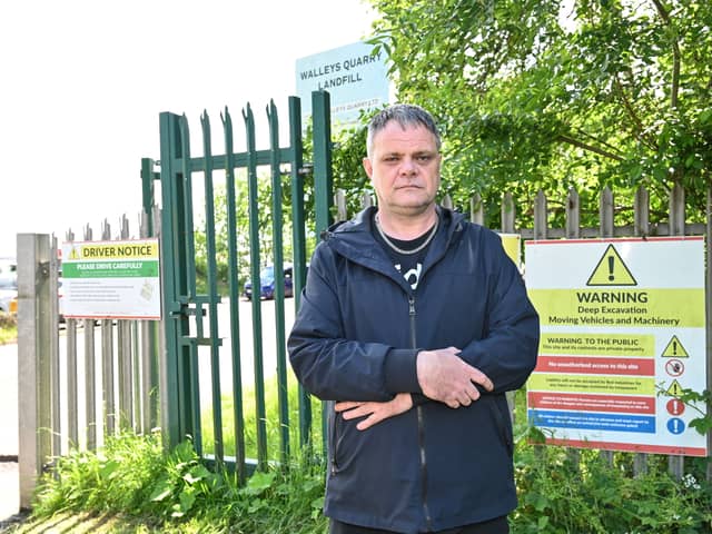 Protestor Simmo Burgess outside Walley's Quarry Landfill Site.